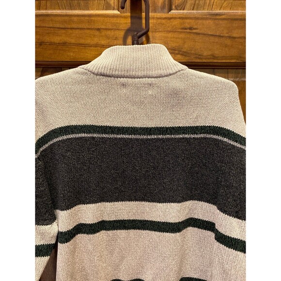 Chaps Men’s Sweater Size Large 100% Cotton Striped Heavy Knit EUC Tan & Gray - Picture 6 of 10